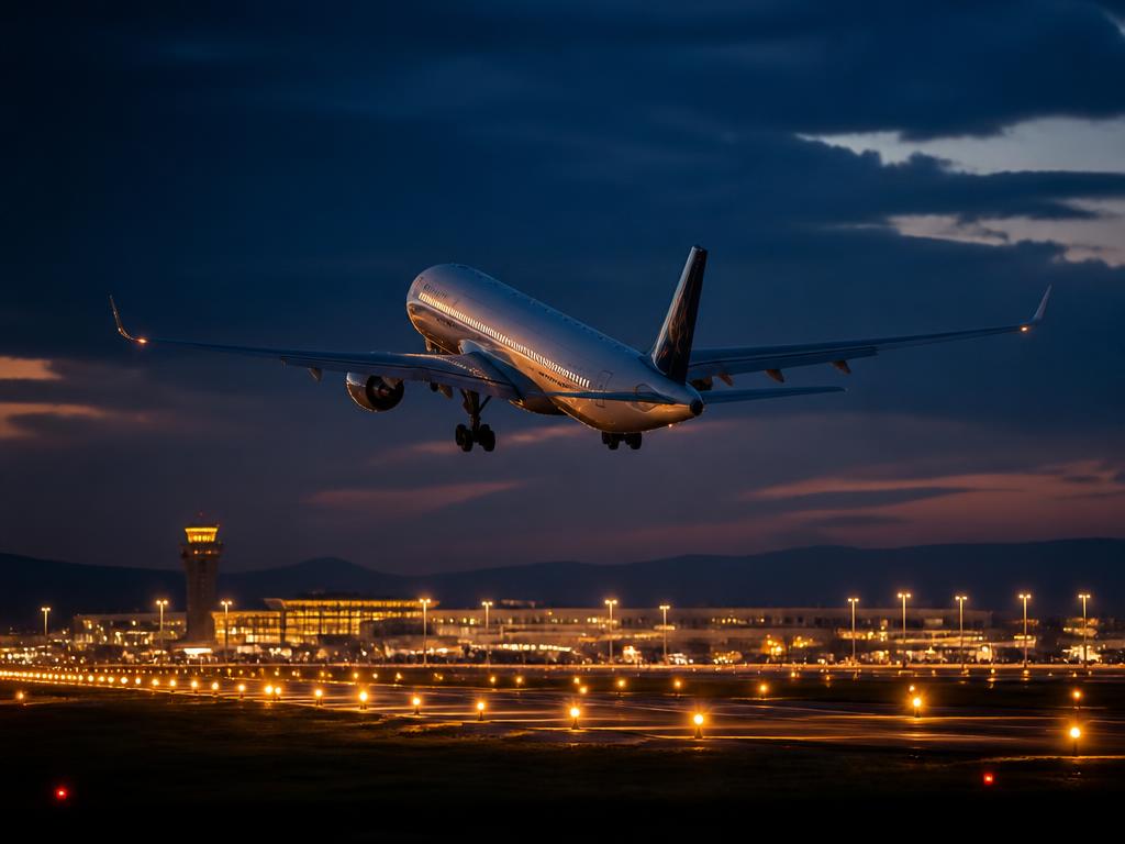 Flugzeug beim Start am Flughafen Wien